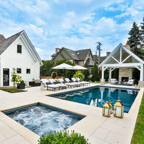 A picture of sandstone pavers around a pool in Melbourne.