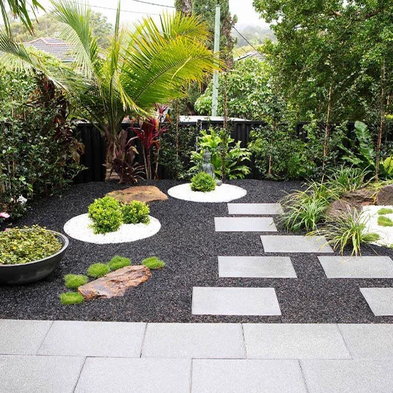 A picture of granite stepping stones in a garden in Melbourne.