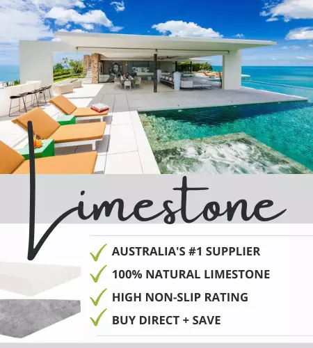 Image link to Limestone page with an image of limestone pavers and tiles around a pool in Melbourne