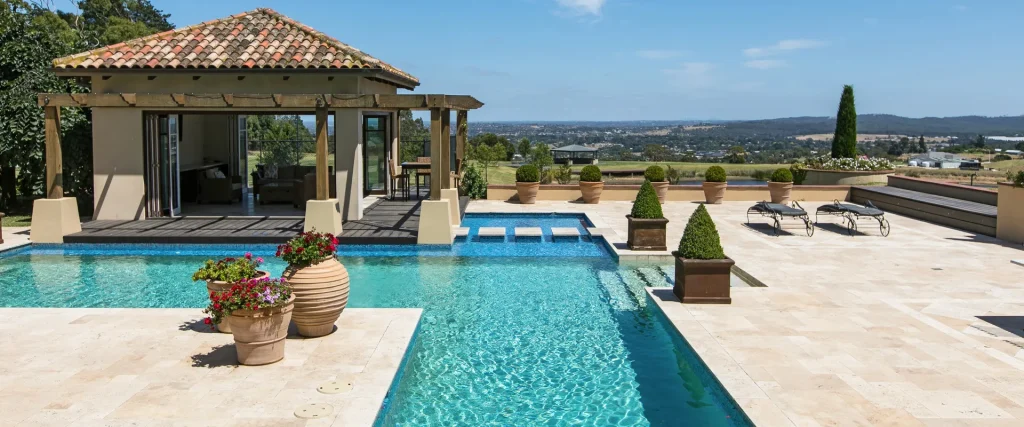 ivory travertine tiles pool