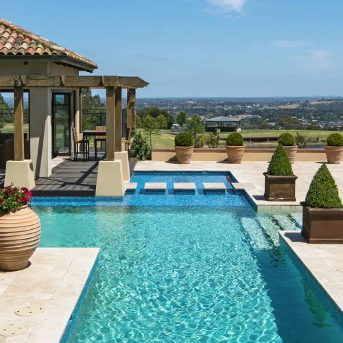 ivory travertine tiles pool